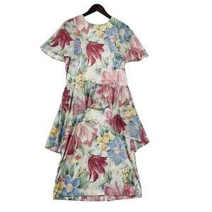 Vintage Midi Dress 16 Tier Pleated Flower Print Golden‎ Girls Coquette